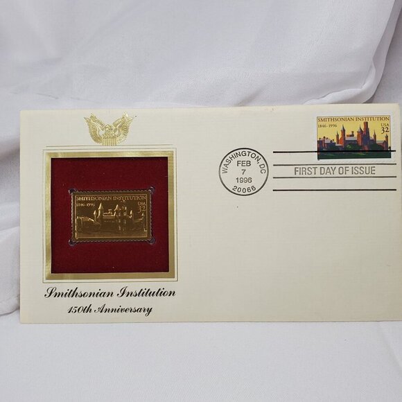 22kt Gold Stamp Replica Smithsonian Institution 150th Anniversary - Picture 7 of 9